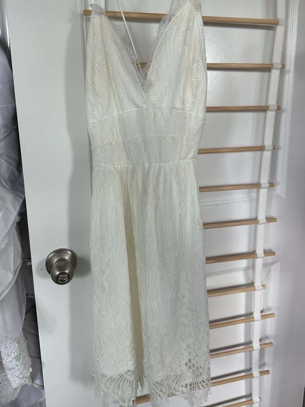 Aooksmery White Lace Dress Size M Empire Waist Spaghetti Strap